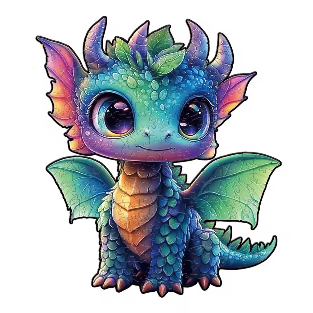 LAST ONE Rainbow Wooden Puzzle Baby Dragon Figurine W/Uniquely Designed Pieces